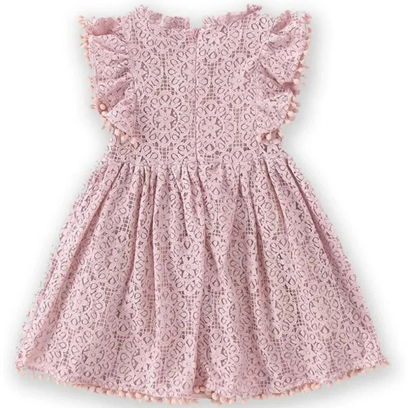 Toddler Girls Cute Pompoms Lace Floral Elegant Retro Swing Party Dress - Picture 2 of 9